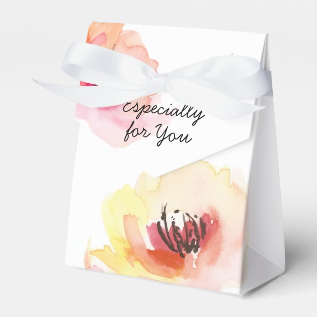 Peach and Pink Watercolor Floral Favor Boxes (Front Side)
