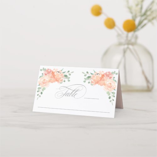 Peach and Pink Watercolor Floral Place Card