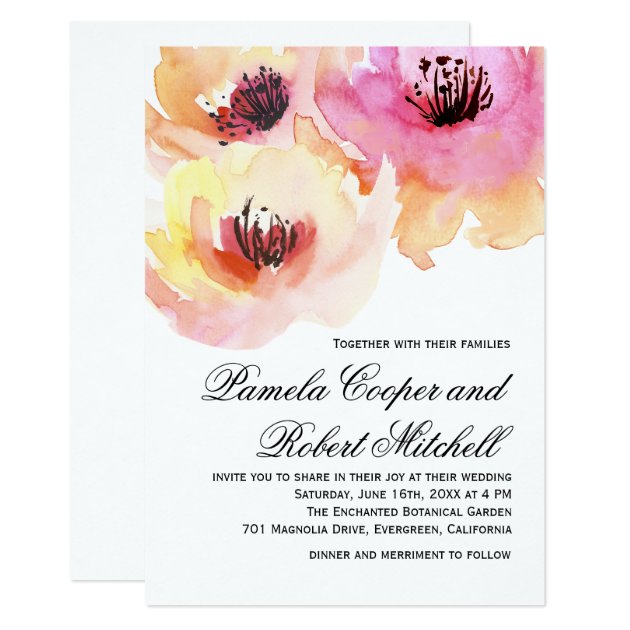 Peach And Pink Watercolor Floral Wedding Invitation