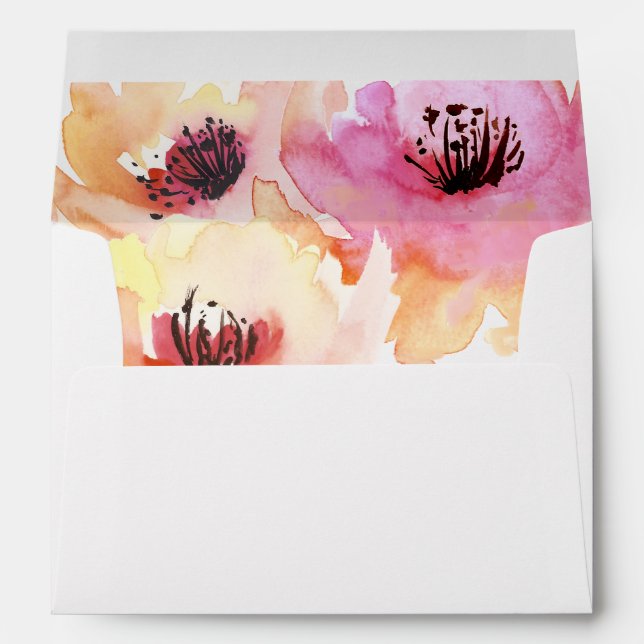 Peach and Pink Watercolor Floral Wedding Envelope (Back (Bottom))