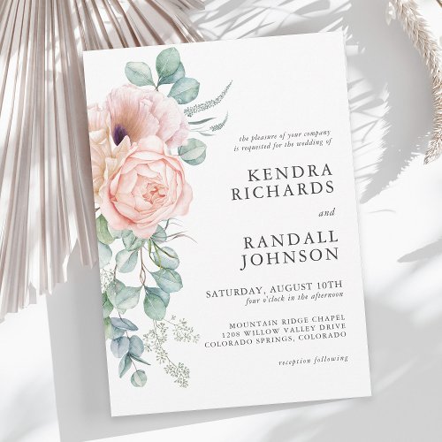 Peach and Pink Watercolor Floral Wedding Invitation