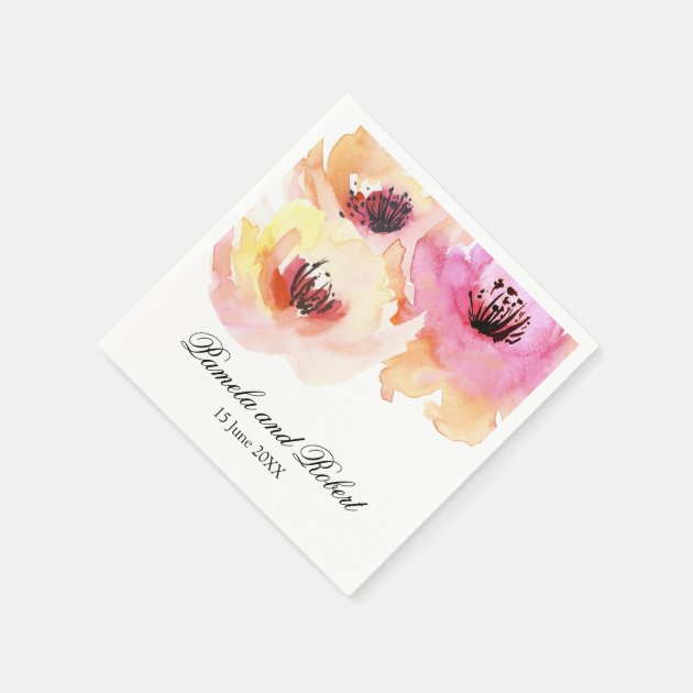 Peach And Pink Watercolor Floral Wedding Paper Napkin