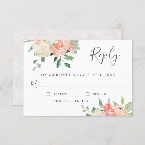 Peach and Pink Watercolor Floral Wedding RSVP Invitation