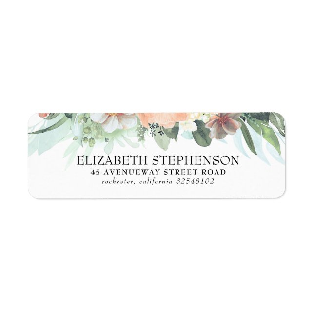 Peach and Pink Watercolor Flowers Elegant Label (Front)