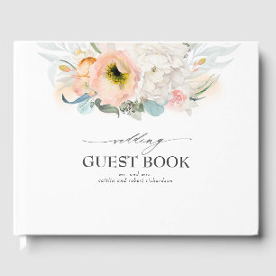 Peach and Pink Watercolor Flowers Wedding Guest Book