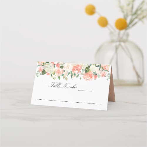 Peach and Pink Watercolor Peonies and Roses Place Card