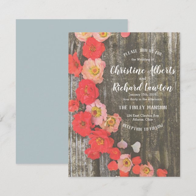 Peach and Poppy Rustic Floral Wedding Invitation (Front/Back)