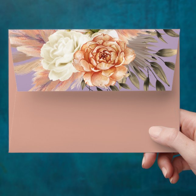 Peach and Purple Boho Floral Wedding Envelope (Hand)