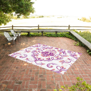 Peach and Purple Damask Floral Elegant Patio Outdoor Rug