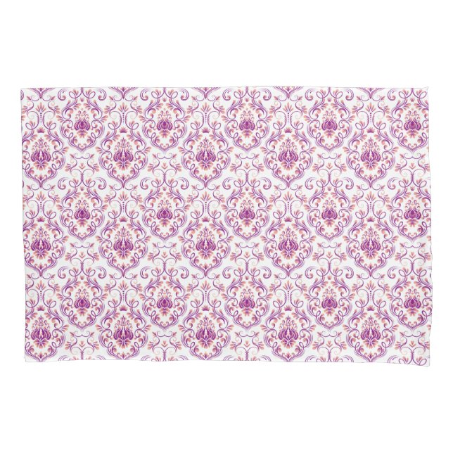 Peach and Purple Damask Floral Elegant Pattern Pillow Case (Front)