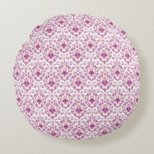 Peach and Purple Damask Floral Elegant Pattern Round Pillow