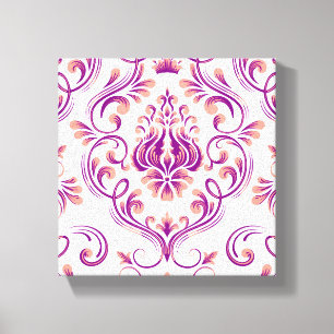 Peach and Purple Damask Floral Pattern Elegant Canvas Print