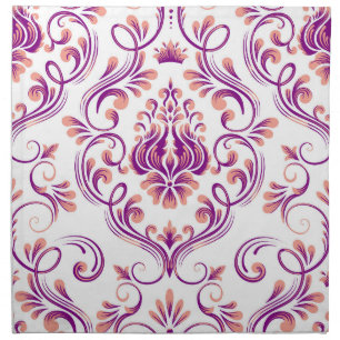 Peach and Purple Damask Floral Pattern Elegant Cloth Napkin