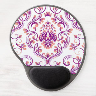 Peach and Purple Damask Floral Pattern Elegant Gel Mouse Pad