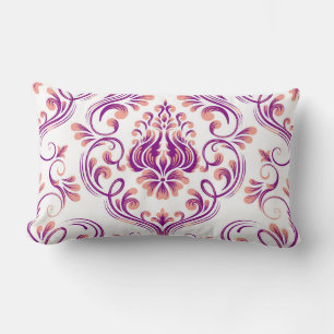 Peach and Purple Damask Floral Pattern Elegant Lumbar Pillow