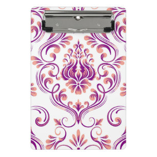 Peach and Purple Damask Floral Pattern Elegant Mini Clipboard