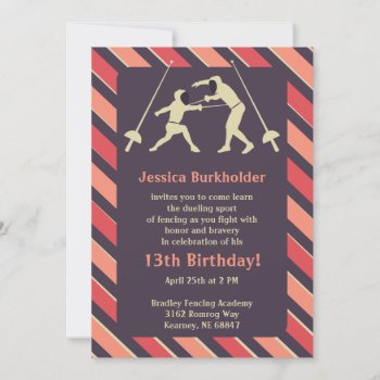 Peach And Purple Fencing Birthday Party Invitation by youreinvited at Zazzle