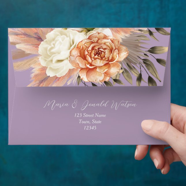 Peach and Purple Floral Wedding Envelope (Hand)