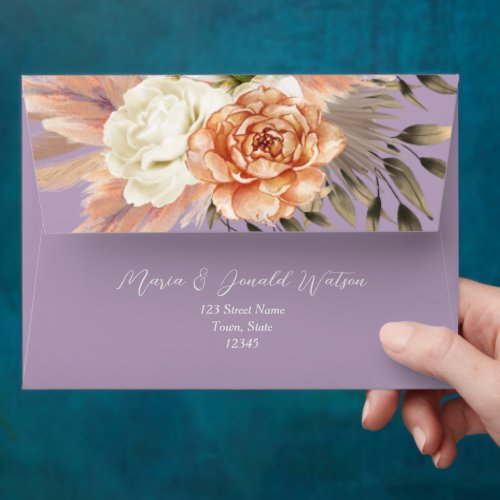 Peach and Purple Floral Wedding Envelope