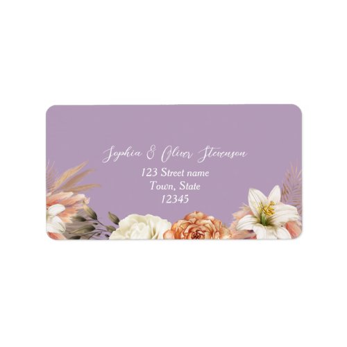 Peach and Purple Floral Wedding Return Address Label