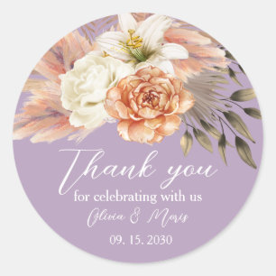 Peach and Purple Floral Wedding Thank You Sticker
