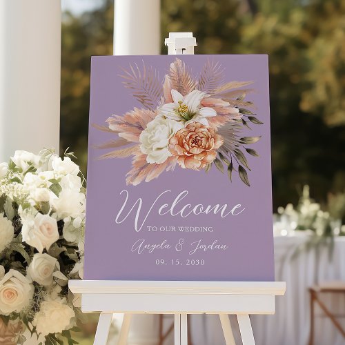 Peach and Purple Floral Wedding Welcome Poster