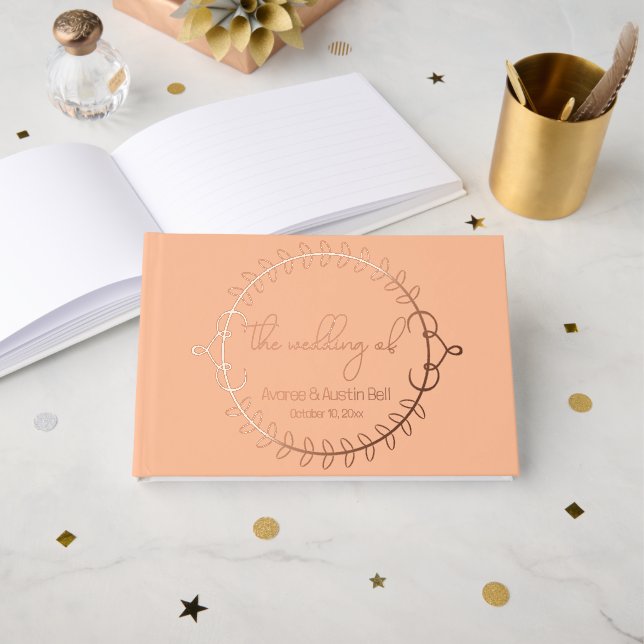 Peach and Rose Gold Foil Wedding Foil Guest Book (Front Open)
