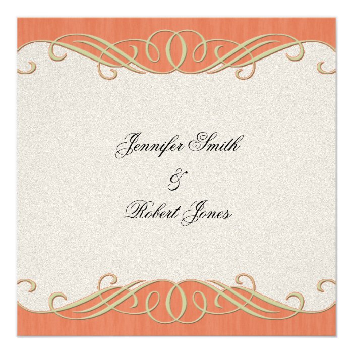 Peach and Sage Elegant Scroll Wedding Personalized Invites