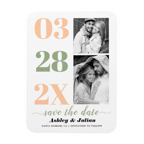 Peach and sage green two photo Save the Date Magnet