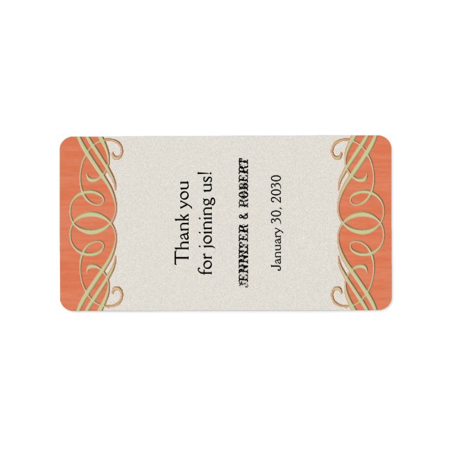 Peach and Sage Scroll Wedding Lip Balm Label (Front)