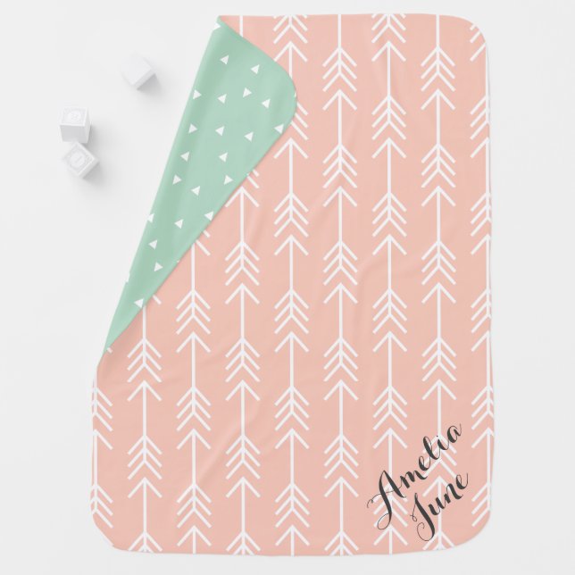 Peach and Seafoam Arrows Monogram Receiving Blanket (In Situ)