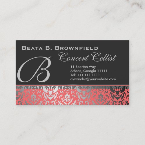 Peach and Silver Elegant Damask Pattern Business Card Templates