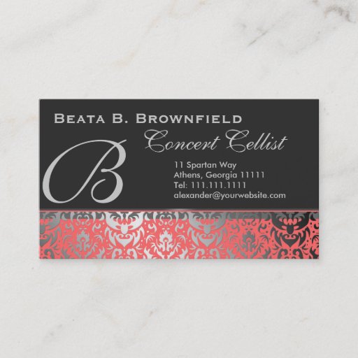 Customizable Peach and Silver Elegant Damask Pattern Business Card Templates