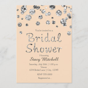 Peach and Silver Glitter Bridal Shower Invitation