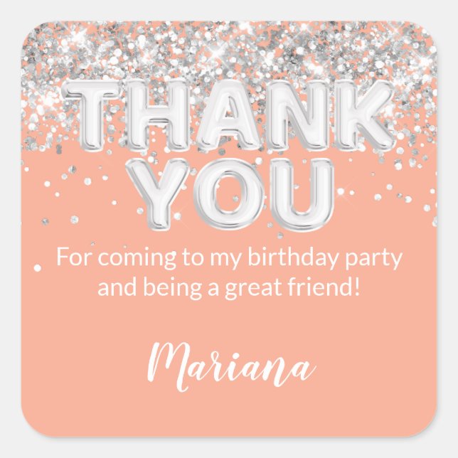 Peach and Silver Party Sticker for Favors (Front)