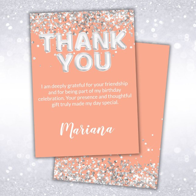 Peach and Silver Party Thank You Card (Creator Uploaded)