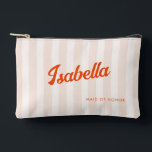 Peach and Tangerine Retro Striped Bridesmaid Gift Accessory Pouch<br><div class="desc">Introducing our exquisite peach and tangerine bridesmaid accessory pouch, designed to add a touch of retro charm to your special day. The soft peach stripes serve as a beautiful backdrop, complemented by the vibrant tangerine retro typography that adds a pop of color and sophistication. These pouches are perfect for bridal...</div>