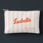 Peach and Tangerine Retro Striped Bridesmaid Gift Accessory Pouch<br><div class="desc">Introducing our exquisite peach and tangerine bridesmaid accessory pouch, designed to add a touch of retro charm to your special day. The soft peach stripes serve as a beautiful backdrop, complemented by the vibrant tangerine retro typography that adds a pop of color and sophistication. These pouches are perfect for bridal...</div>