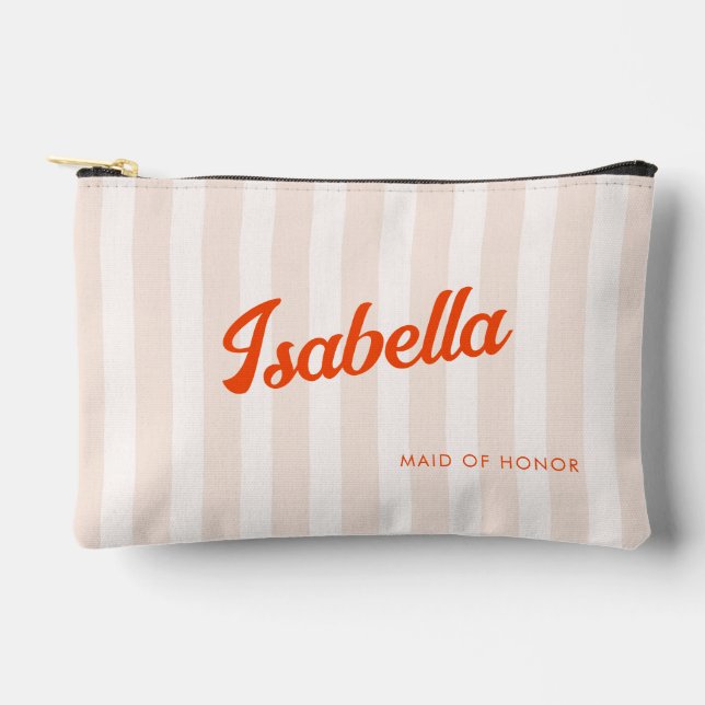Peach and Tangerine Retro Striped Bridesmaid Gift Accessory Pouch (Front)