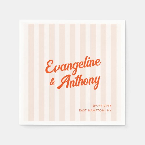 Peach and Tangerine Retro Striped Wedding Napkins