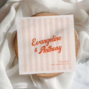 Peach and Tangerine Retro Striped Wedding Napkins