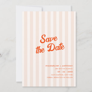 Peach and Tangerine Retro Striped Wedding Save The Date