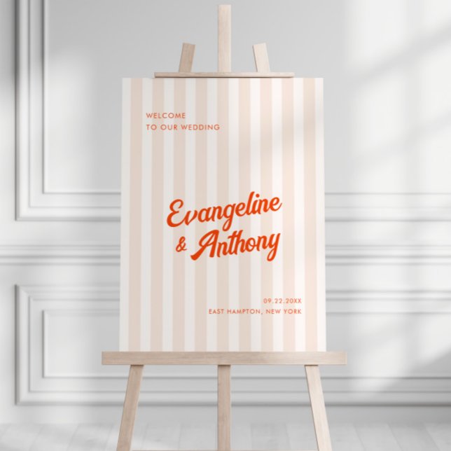 Peach and Tangerine Retro Striped Wedding Welcome  Foam Board (Creator Uploaded)