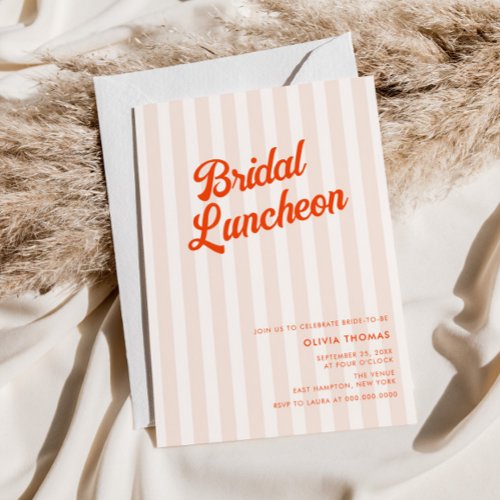 Peach and Tangerine Retro Stripes Bridal Shower Invitation