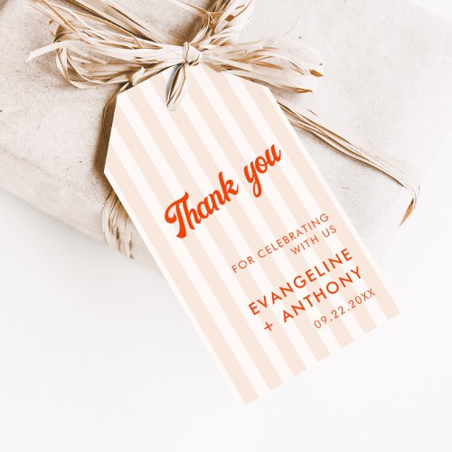 Peach and Tangerine Striped Retro Wedding Gift Tags