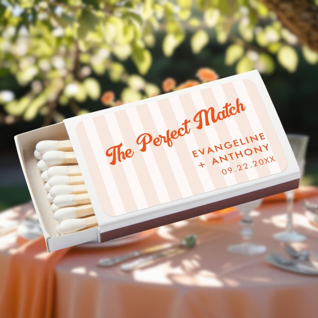 Peach and Tangerine Striped Retro Wedding Matchboxes (Creator Uploaded)