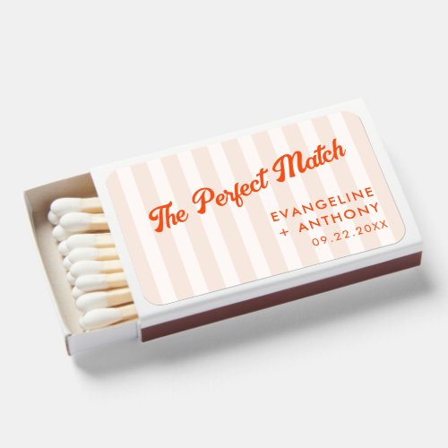 Peach and Tangerine Striped Retro Wedding Matchboxes