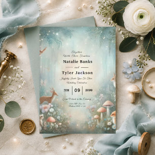 Peach and Teal Enchanted Forest Wedding Invitation