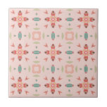 Peach and Teal Modern Floral Geometric Ceramic Tile<br><div class="desc">Seamless image for scale. This is a great unique style peach and teal floral geometric print tile for the kitchen,  or elsewhere! A light square pattern emerges as the tile is surfaced.</div>