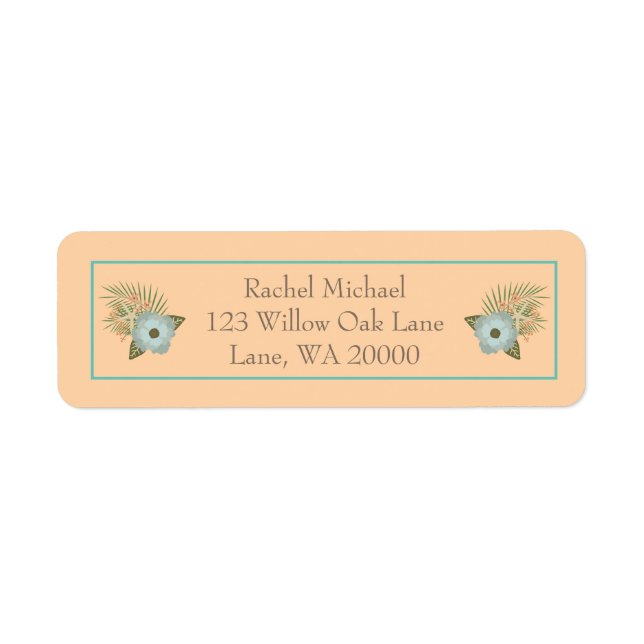 Peach and Teal Tropical floral Label (Front)